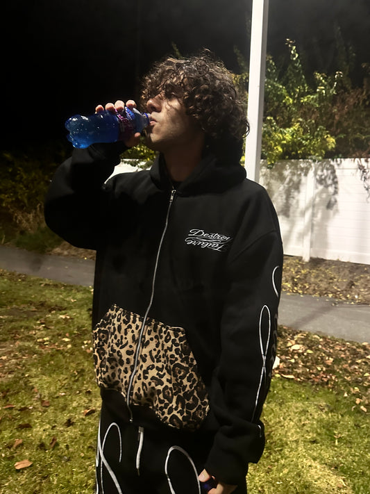 "cheetah" zip up hoodie
